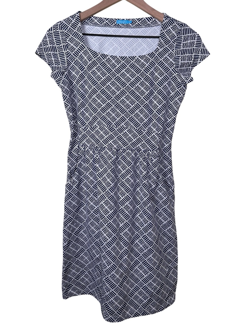 J.MCLAUGHLIN Catalina Cloth‎ Navy White Geometric Print Dress XS Pockets